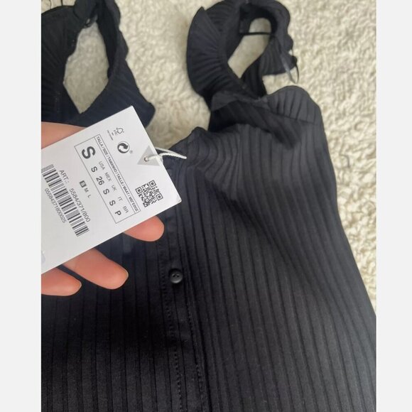 ZARA Black Button-Down Ruffled Sleeve Dress Size Small NWOT - Picture 6 of 6
